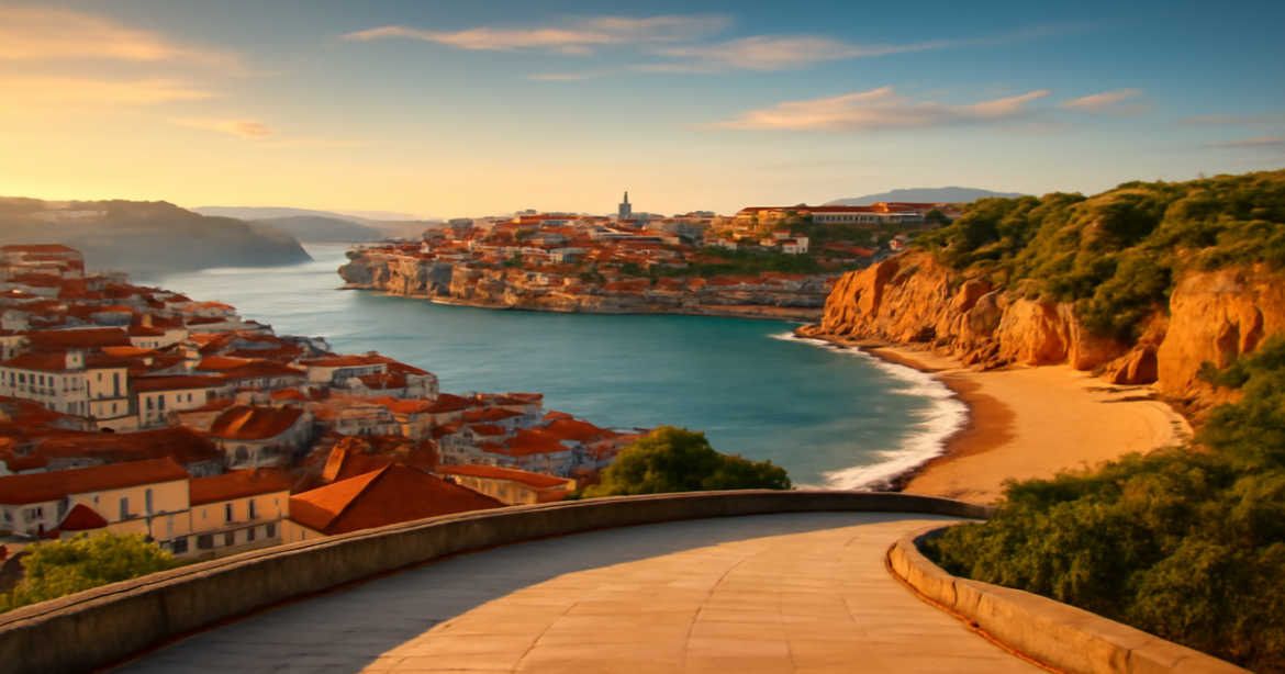 best places to visit in Portugal—Lisbon, Porto and Algarve coast with golden beaches and editorial travel landscape