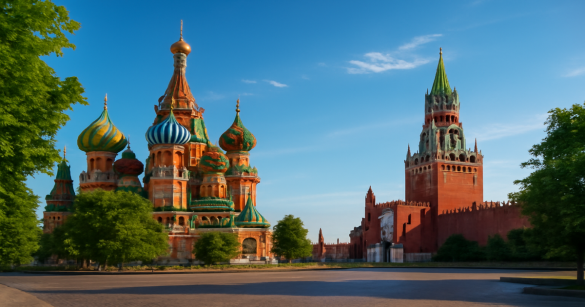 Explore the достопримечательности Москвы with this vibrant view of Red Square and St. Basil's Cathedral.