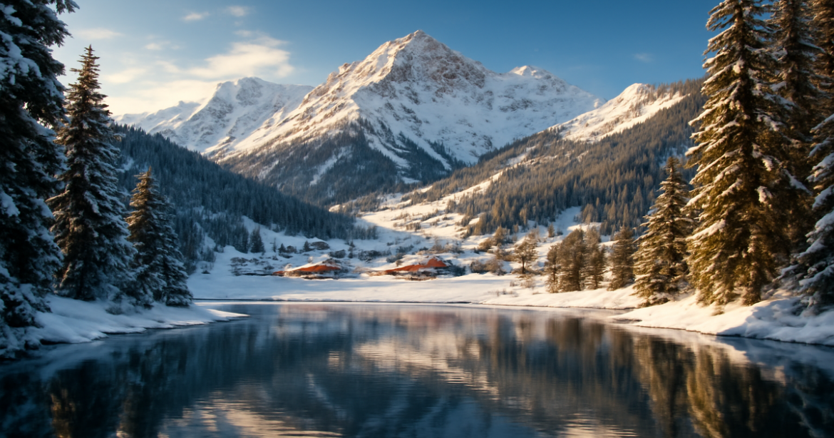 Explore the beauty of зимний отпуск with this stunning winter mountain landscape perfect for travel inspiration.