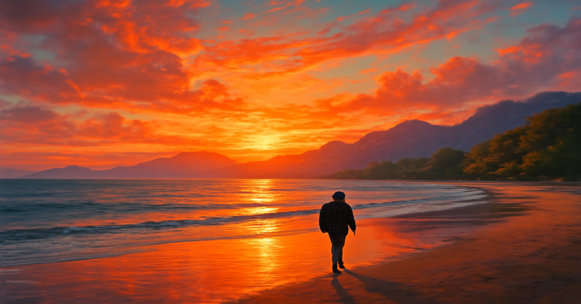 Stunning beach sunset scene perfect for одиночное путешествие inspiration.