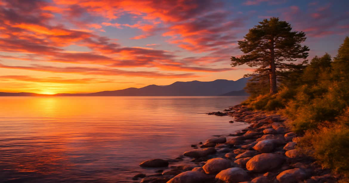 Stunning sunset over Lake Baikal, showcasing a perfect spot for отдых на Байкале.