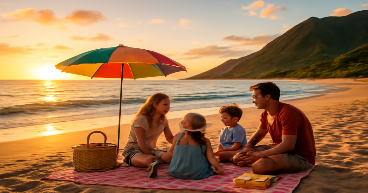 Explore the beauty of семейное путешествиe with a stunning beach sunset and serene landscapes.