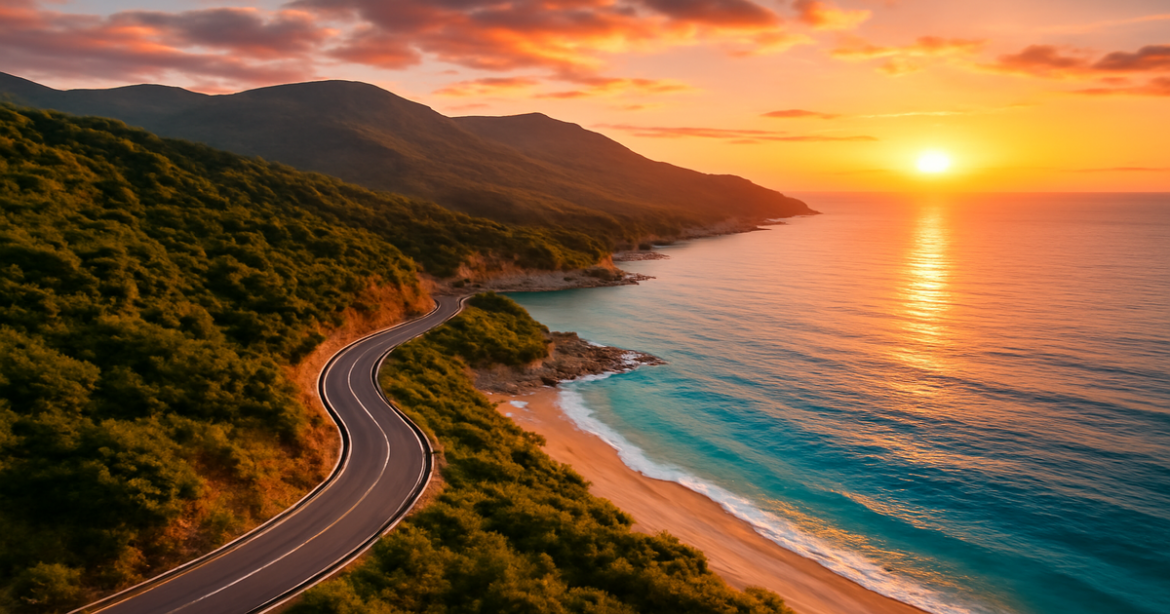 Stunning Crimean coastline and mountains, showcasing the perfect маршрут по Крыму for travelers.