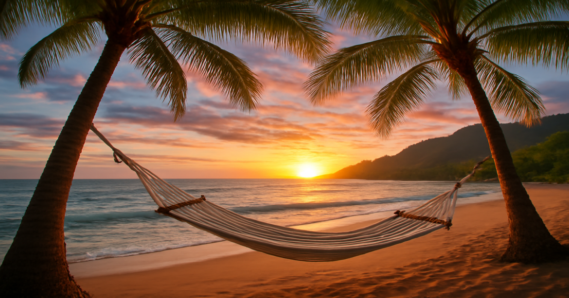 Breathtaking beach sunset scene ideal for одиночные путешествия inspiration.