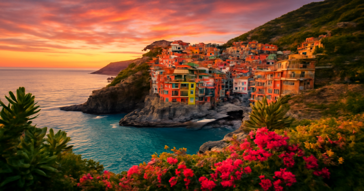 Stunning view of Italy's coastal village, perfect for путешествия по Италии.