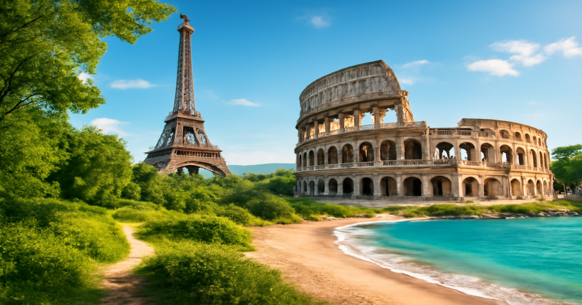 Stunning European landmarks showcasing travel destinations and inspiring views for виза в Европу.