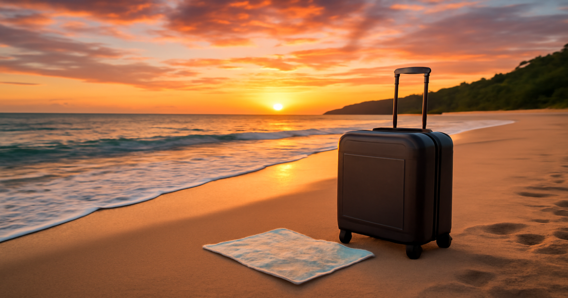 Stunning beach sunset representing экономия на авиабилетах for budget travelers.