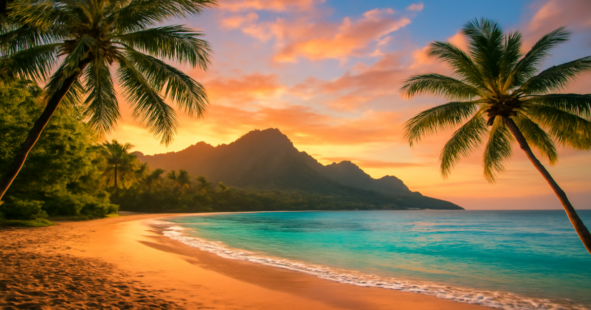 Stunning beach and mountains scene perfect for планирование отпуска, inspiring travel enthusiasts.