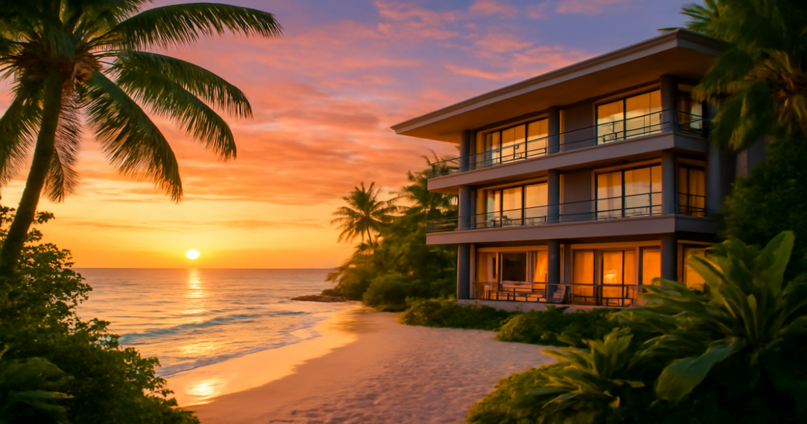 Stunning beachside hotel ideal for выбор отеля, showcasing luxury and tranquility in a beautiful setting.