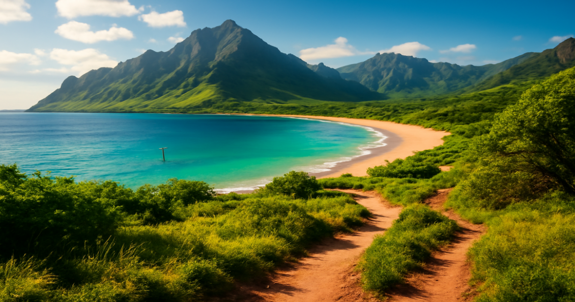 Stunning beach and mountain landscape perfect for активный отдых adventures.