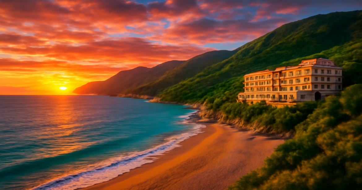 Stunning beach scene representing курорты СНГ, perfect for inspiring travel enthusiasts.