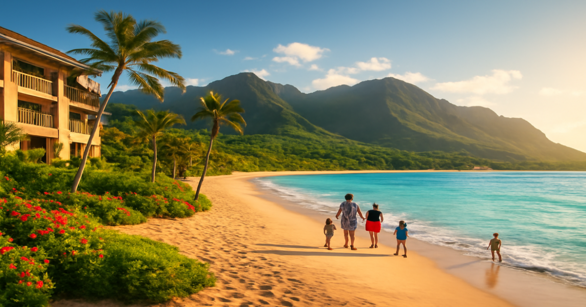 Explore the best отпуск с детьми at a beautiful beach destination with mountains and luxury hotels.