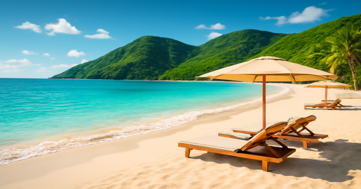 Beautiful beach scene for an ideal отпуск на море, showcasing clear waters and serene landscapes.