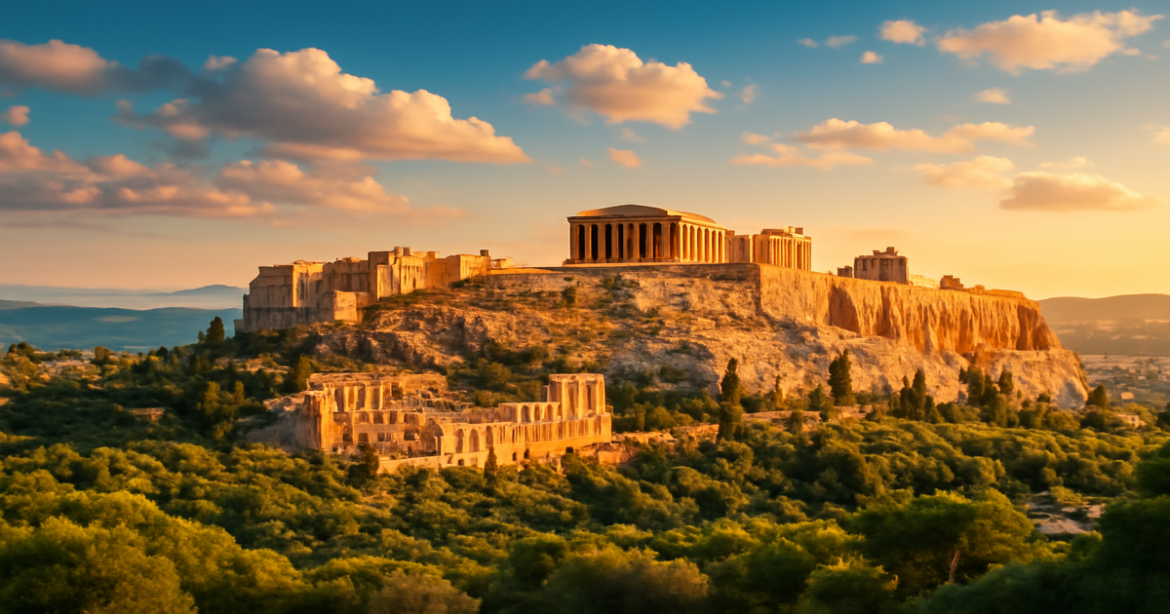 Stunning view of Greece's Acropolis, showcasing its historical significance and natural beauty.