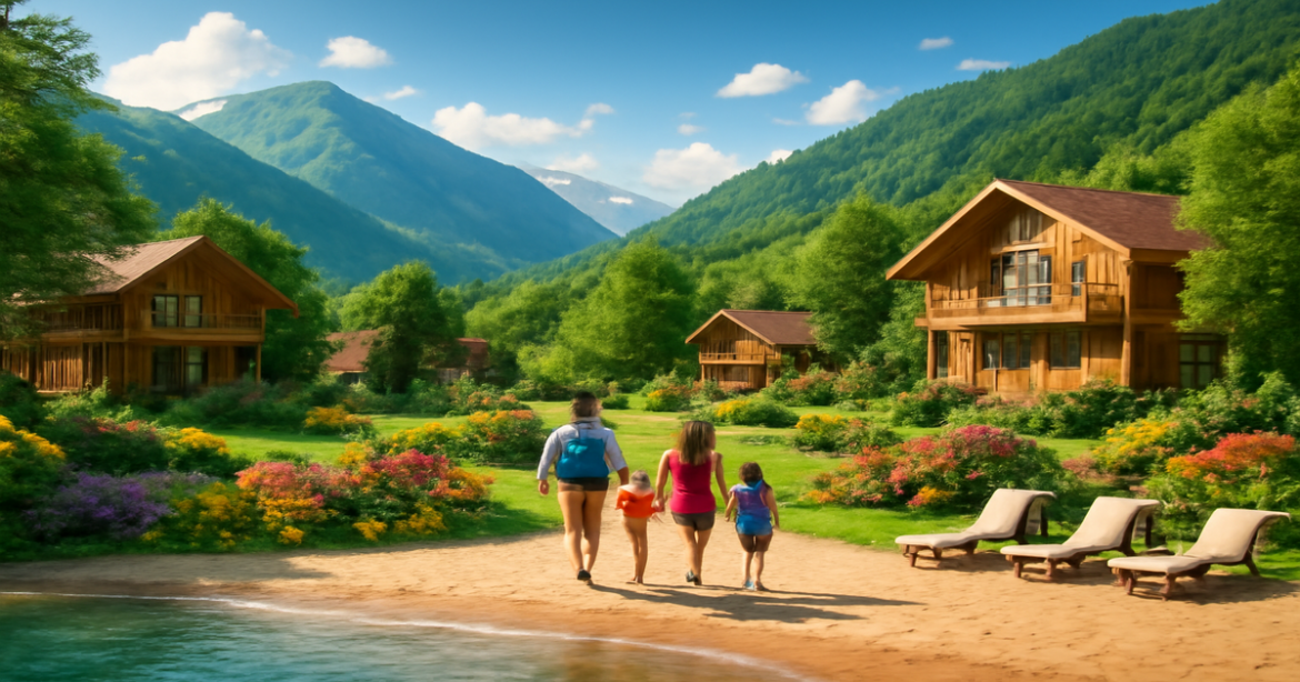 Explore семейные курорты России with beautiful landscapes, perfect for family vacations.