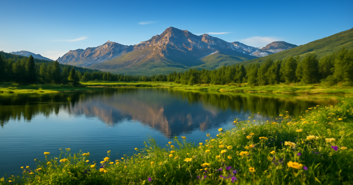 Explore budgetные путешествия по России with this stunning landscape of mountains and lakes.