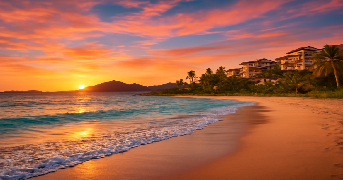 Explore the beauty of vacation planning with this inspiring beach and mountain scene, perfect for organization отпуска.
