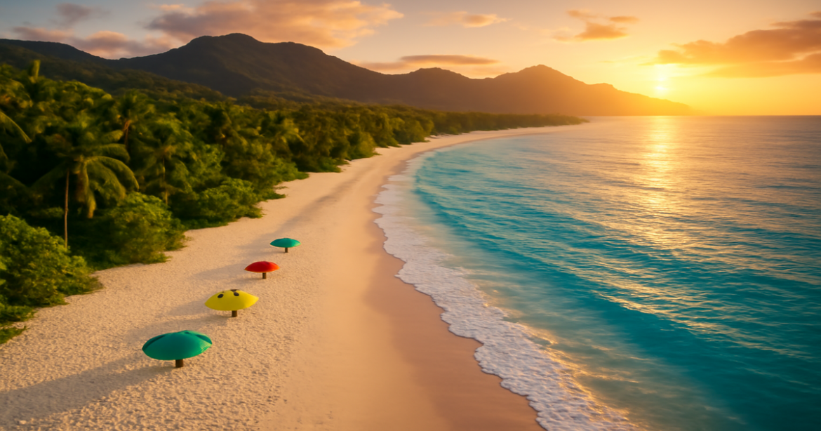 Explore лучшие пляжи for relaxation and adventure with this breathtaking beach view.