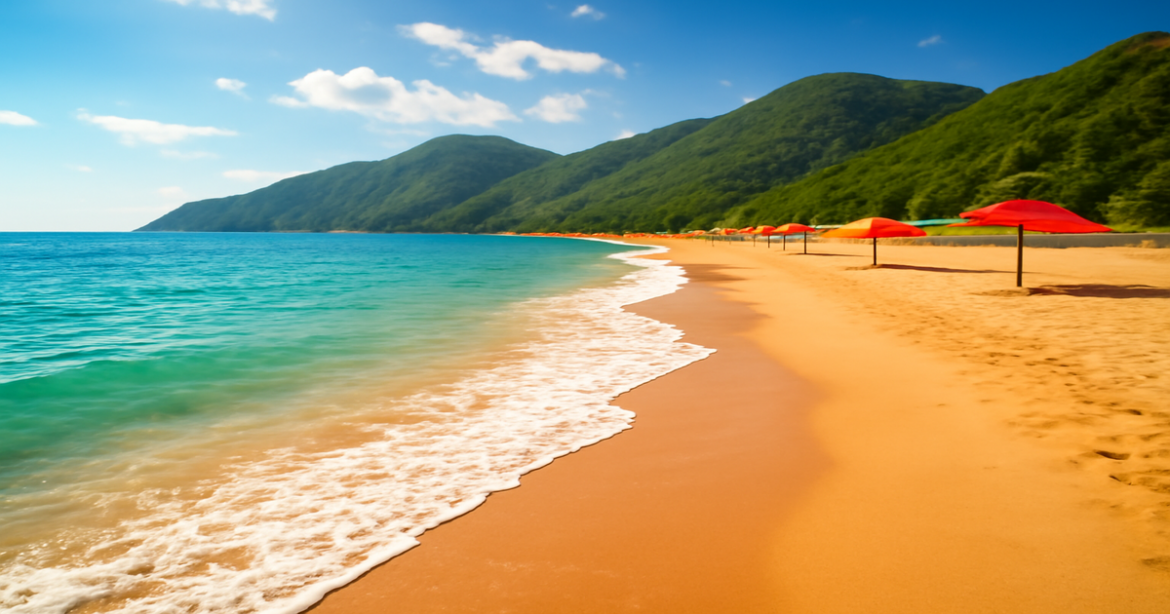 Explore budgetные пляжи России with this stunning coastal view for your next adventure.