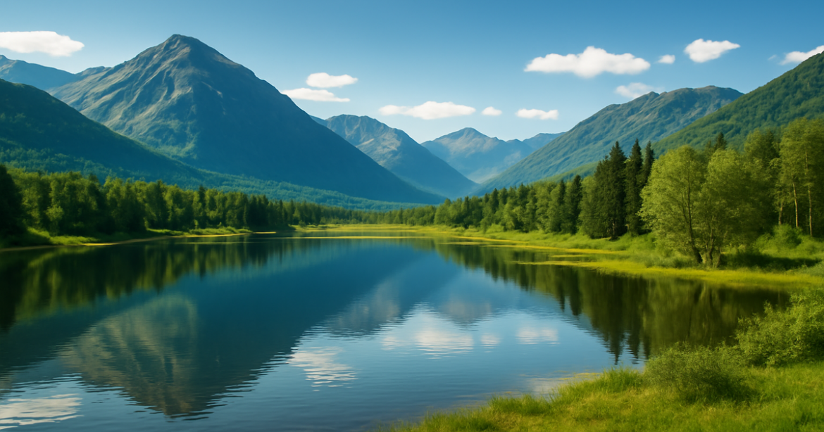 Stunning landscape of Russia, ideal for бюджетные путешествия, featuring mountains and a serene lake.