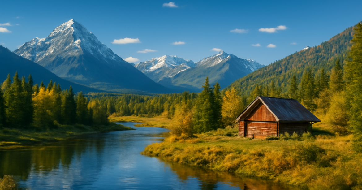 Explore budgetные путешествия по России with stunning landscapes of mountains and rivers.