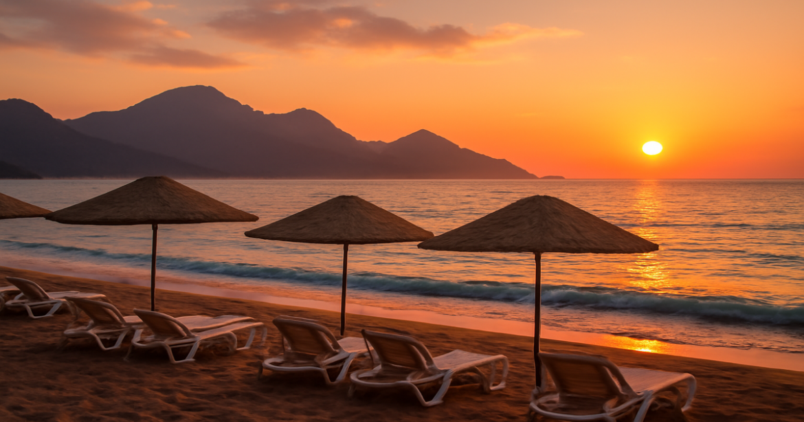 Stunning beach sunset in Turkey, ideal for a бюджетный отдых в Турции.