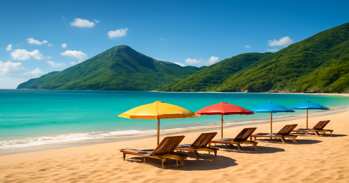 Explore идеальные летние каникулы at this stunning beach destination with clear skies and serene landscapes.
