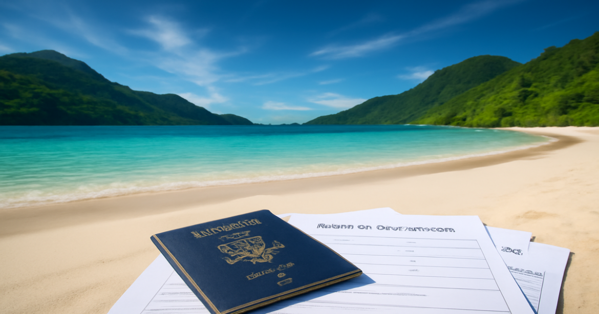 A picturesque beach scene emphasizing the importance of визы для поездок.