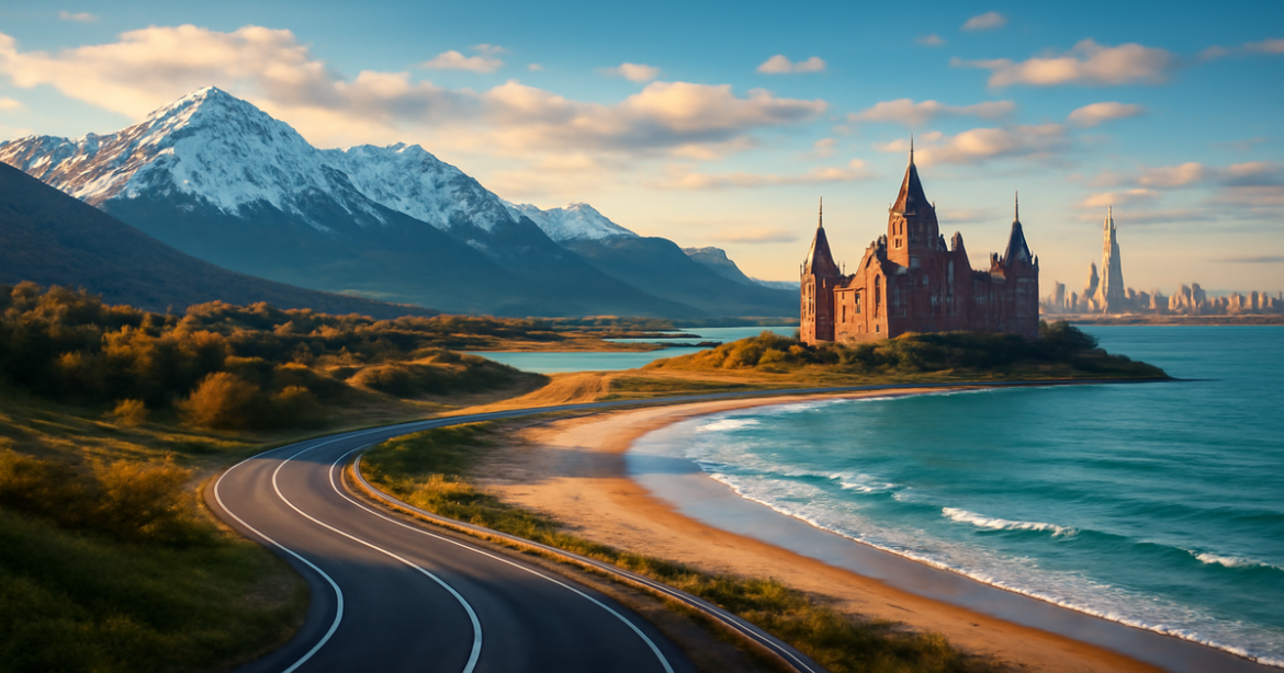 Inspiring image of a perfect маршрут по России highlighting beautiful landscapes and tourist attractions.