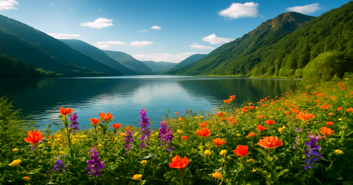 Scenic landscape for odnodневные поездки in Russia featuring mountains and a tranquil lake.