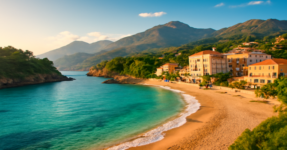 Explore breathtaking выходные в Европе with stunning beaches and mountains in this inspiring travel image.
