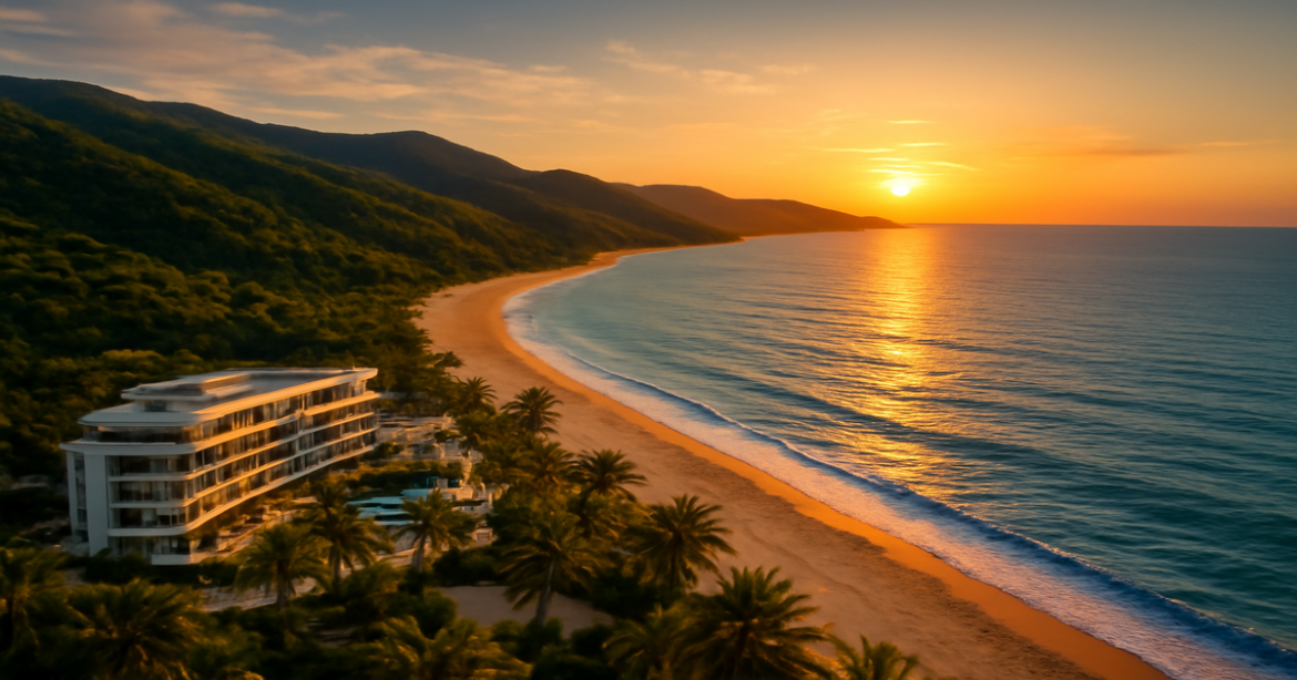Breathtaking Black Sea coastline, ideal for отдых на Черном море in 2026, featuring beaches and mountains.