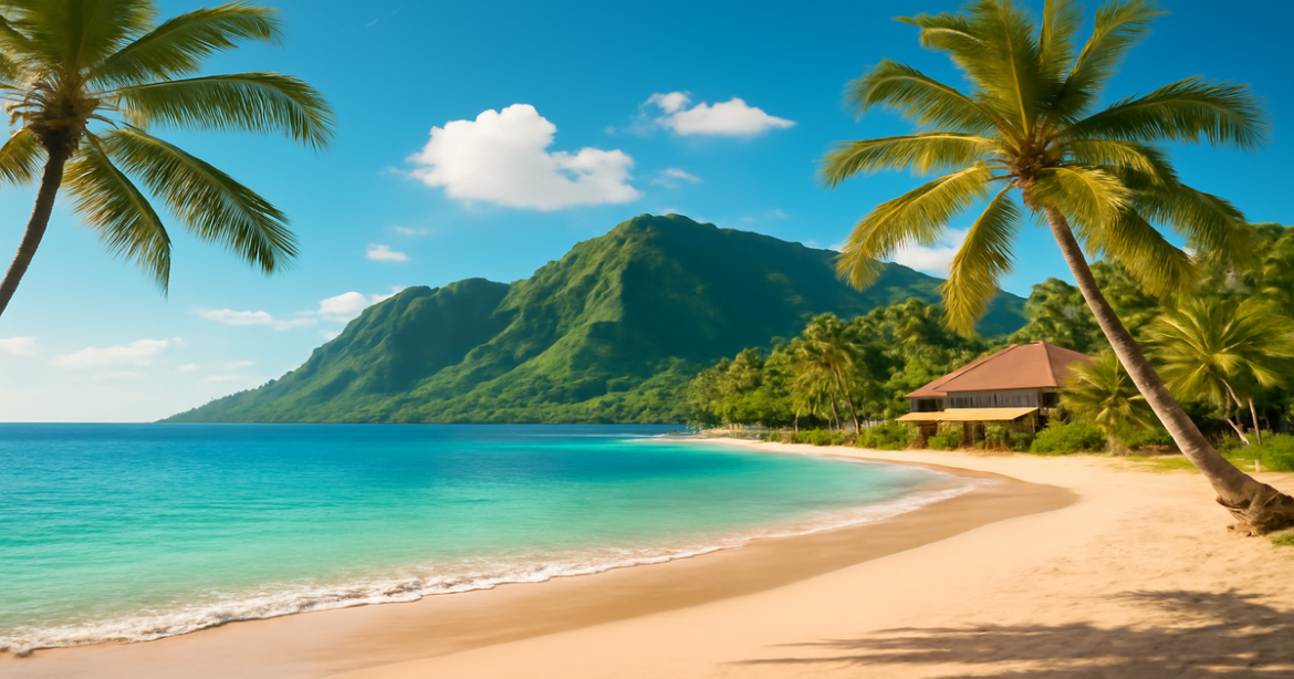 Stunning beach and mountain view perfect for отдых в сентябре, inviting travelers to serene destinations.