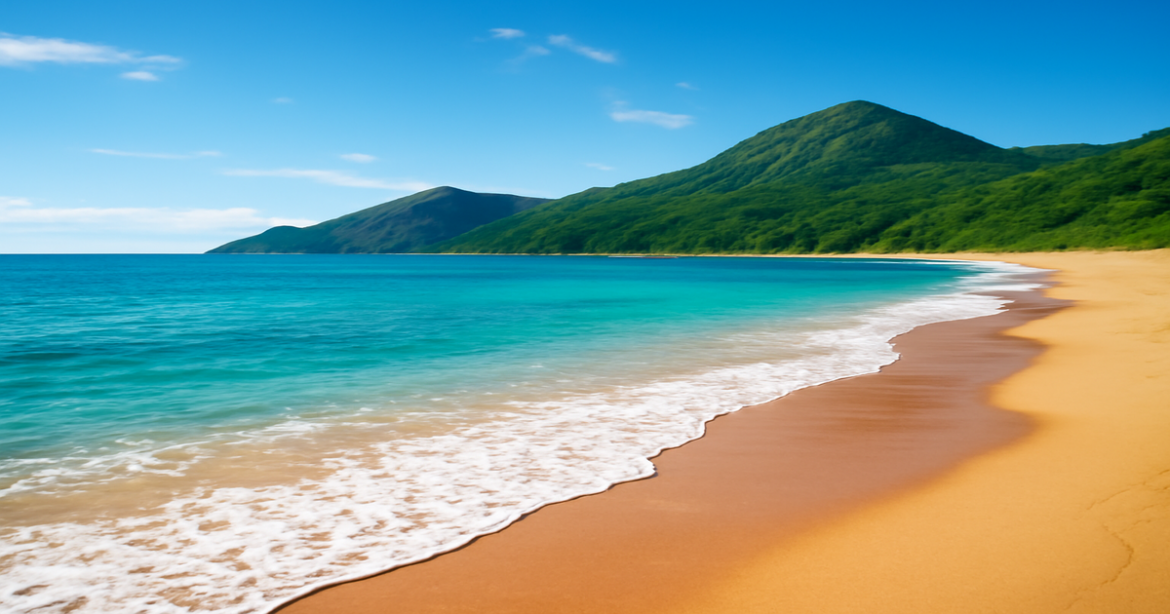 Stunning beach scene for пляжный отдых в России, featuring golden sands and turquoise waters.