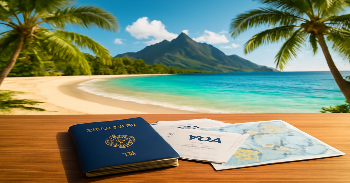 Explore the beauty of travel preparation with stunning beaches and essential documents in one inspiring image.