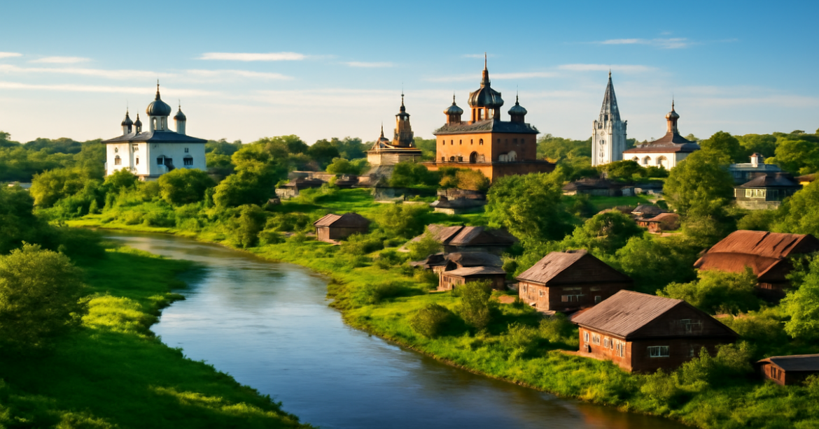 Explore the Золотое кольцо России with stunning views of historic cities and natural landscapes.