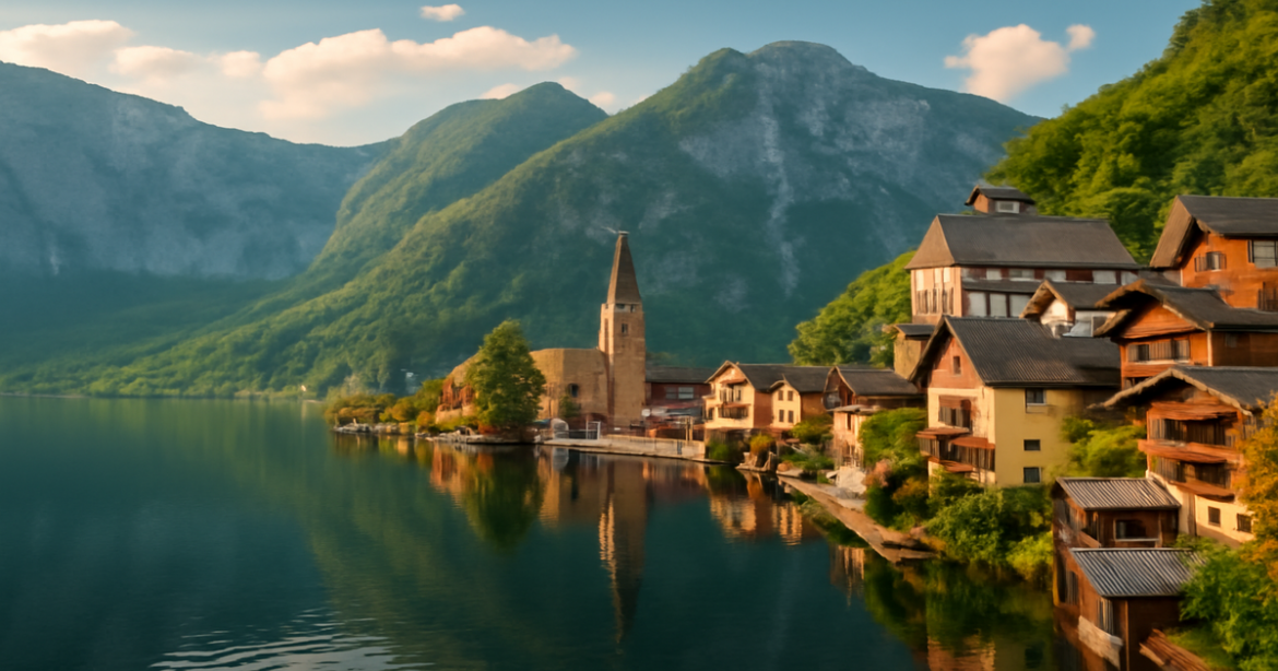 Scenic village in Europe, perfect for бюджетное путешествие Европа, showcasing beautiful nature and architecture.