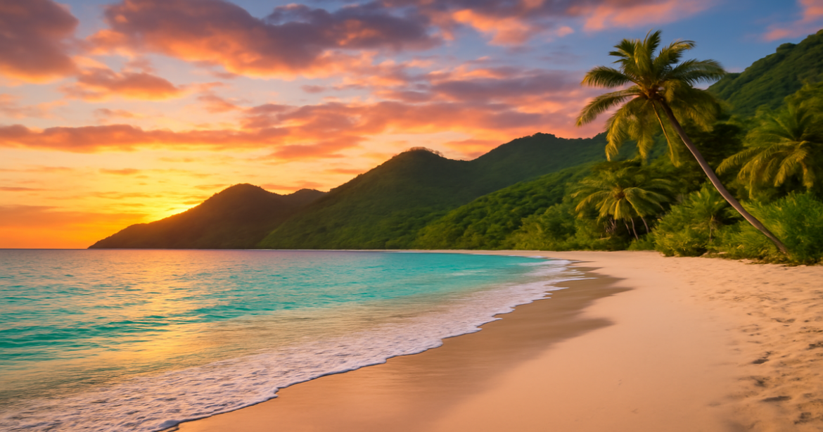 A beautiful beach scene representing бюджетное путешествие, perfect for budget travel inspiration.