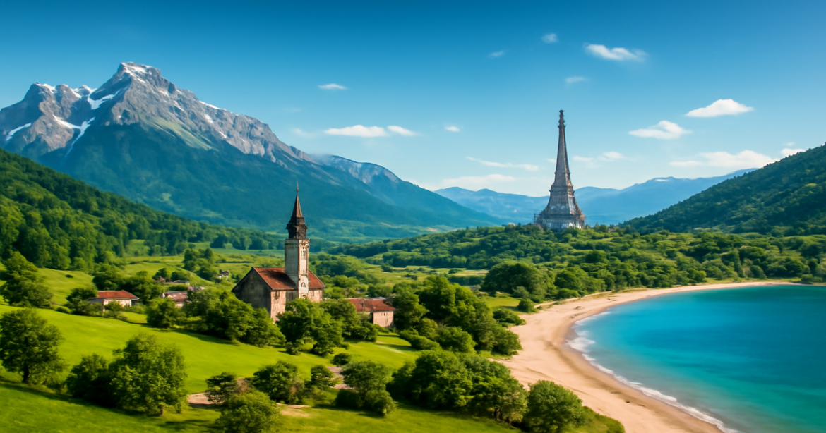 Scenic landscape showcasing travel destinations accessible with a Шенгенская виза.