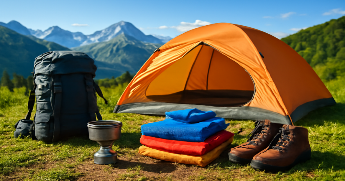 Explore essential снаряжение для похода amidst breathtaking mountain scenery.