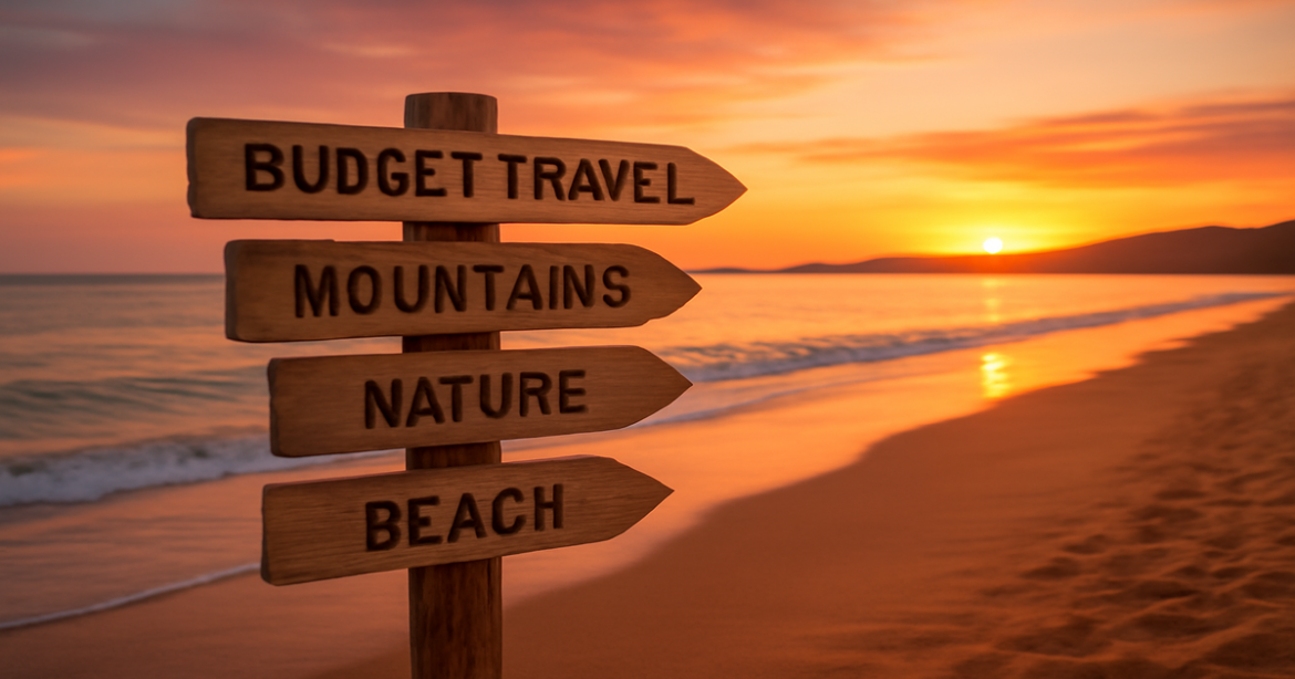 Stunning beach sunset showcasing budgetное путешествие options for an inspiring vacation.