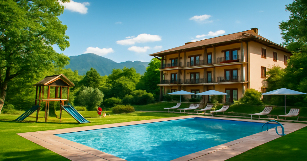 A beautiful hotel for family vacations, ideal for relaxing with children in nature.