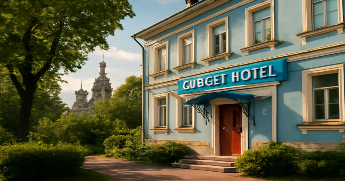 Explore budgetные отели Санкт-Петербурга with our scenic view of an inviting hotel perfect for travelers.
