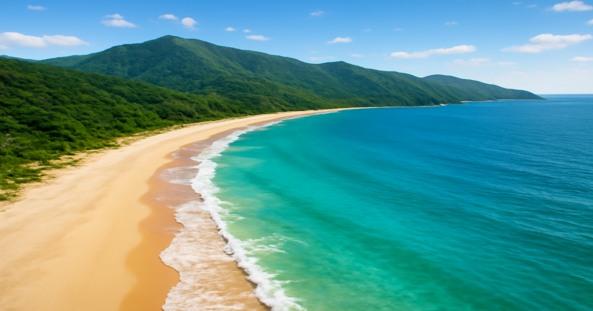 Beautiful beach in Russia, showcasing sandy shores and clear waters, perfect for a relaxing vacation.