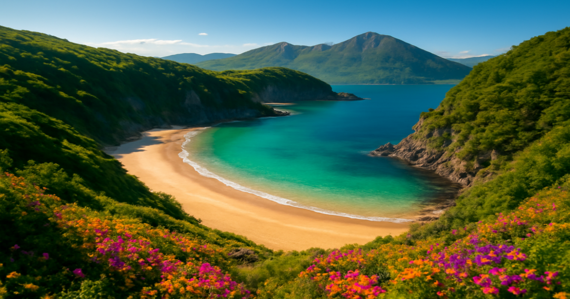 Explore the breathtaking beauty of пляжи России with this stunning beach view, perfect for your summer vacation.
