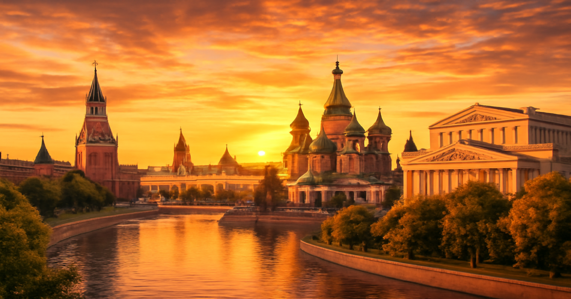 Explore the unique достопримечательности Москвы in this breathtaking sunset view of the skyline.