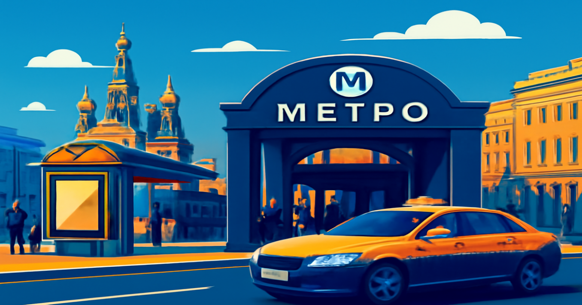 Explore транспорт в Санкт-Петербурге with metro, buses, and taxis in a vibrant city setting.