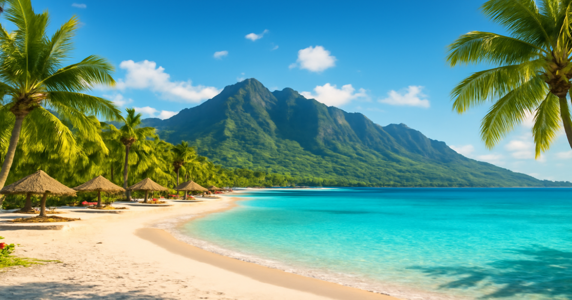 Exotic beach vacation in 2024 with stunning views of sand, sea, and mountains.