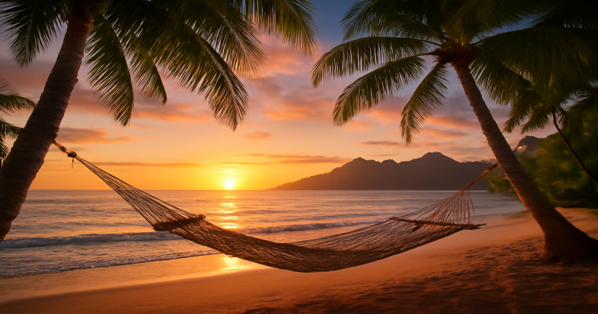 Beautiful beach at sunset, ideal for одинокие путешественники seeking adventure and relaxation.