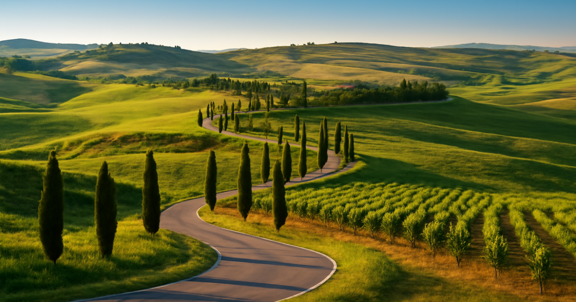 Stunning landscape of a route in Italy, highlighting the perfect маршрут по Италии.